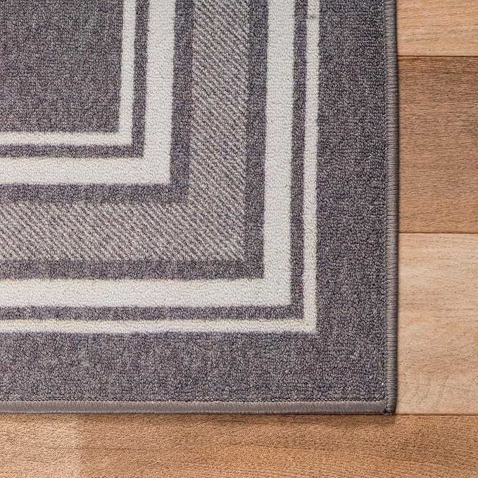 Beverly Rug Non Slip Area Rugs 2x5 Modern Bordered Non Skid Rubber Backing Soft Runner Rug for Living Dining Room Easy to Clean Non Shedding Kitchen Bedroom Indoor Carpet 2 x 5 Gray