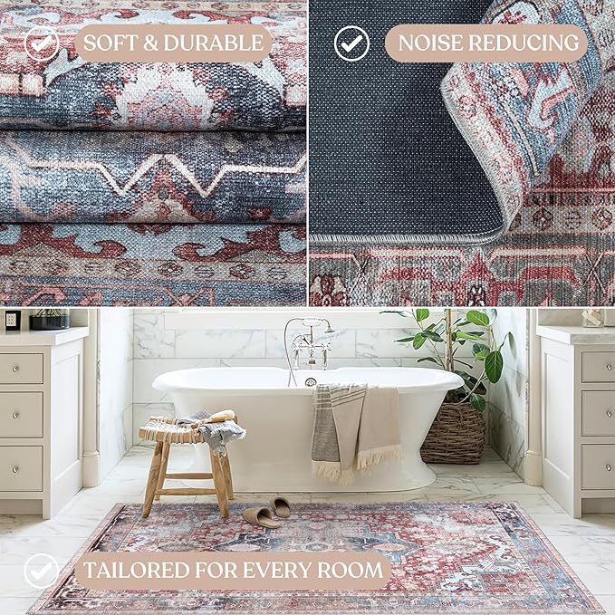 Washable Area Rug. Modern Farmhouse. Vintage. Turkish. Bohemian. Distressed. Oriental. Traditional. Rugs for Living Room. Dining. Bedroom. Office. Entryway. Foyer. (858RM, 2'5 x 9'8)
