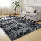 Andency Soft Area Rugs for Living Room Bedroom, 3x5 Non-Slip Fluffy Shag Carpet, Indoor Floor Fuzzy Shaggy Living Room Plush Rug for Kids Dorm Nursery Home Decor Aesthetic, Tie-Dyed Dark Grey