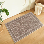 WITSHOCK Washable 2x3 Entryway Area Rug: Soft Non-Slip Backing Washable Rugs Vintage Flower Boho Accent Small Rugs for Bedroom, Kitchen, Bathroom, Nursery Entrance,Dark Brown