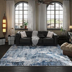 Rugcomf 6x9 Washable Bedroom Boho Rug - Soft, Non-Slip, Non-Shedding Faux Wool Vintage Pattern for Living Room, Farmhouse, Dining Room, Kids Playroom - Blue