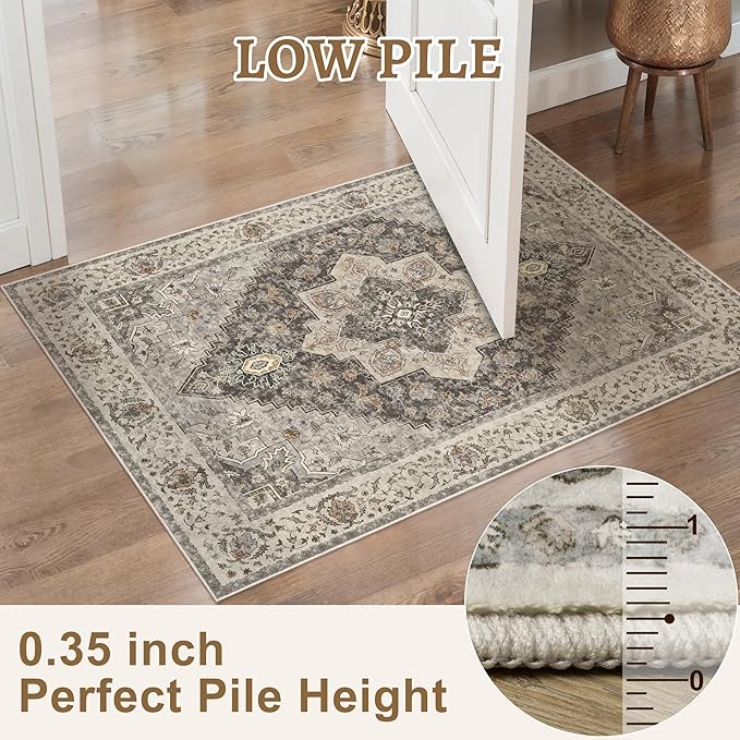 Tangsoo 8x10 Area Rugs for Living Room, 8x10 Washable Rug Vintage Indoor Non Slip Large Area Rugs, Print Distressed Grey Carpet, Soft Low Pile Foldable Floor for Bedroom Dining Room Dorm