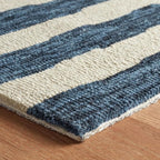 Dash & Albert Silas Stripe Navy Hand Micro Hooked Wool Rug, 2 X 3 Feet, Blue Stripe Pattern - Premium Luxury Hotel Quality Soft Breathable Hypoallergenic Machine Washable Easy Care All Season