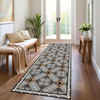 Classic Geometric Runner Rug, 1.3x7ft, Greek Key Print Runners Rugs, Vintage Moroccan Checkered Carpet, Cozy Short Pile No Crease Farmhouse Rugs for Living Room Laundry