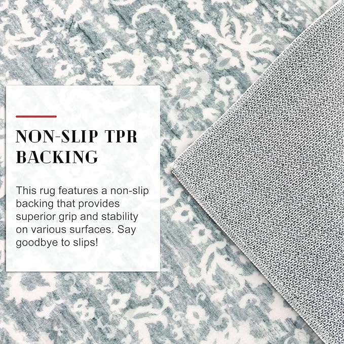 Vintage Floral 2x7 Runner Rug, Sage Green White Washable Kitchen Runner Rug Non-Slip Hallway Rug Runner Boho Super Soft Thin Printed Faux Wool Carpet for Entryway Bedroom Laundry Room Indoor