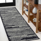 JONATHAN Y Khalil Modern Berber Stripe Black/Cream Runner Rug, 2x8, Contemporary, Bohemian, Easy-Cleaning for Living Room, Bedroom, Kitchen, Pet Friendly, Non-Shedding (MOH207F-28)