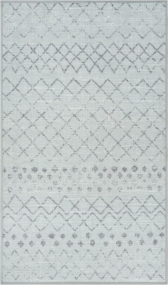 GLN Rugs Contemporary Collection - Machine Washable Area Rug, Contemporary Washable, Non Slip, Low Pile Chenille Rug, Living Room, Bedroom, Kitchen Rug (2'6" x 7' Gray 0166)