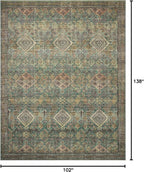 Loloi Magnolia Home by Joanna Gaines Sinclair Collection SIN-03 Turquoise/Multi 8'-6" x 11'-6", .25" Pile Height, Machine Washable, Area Rug