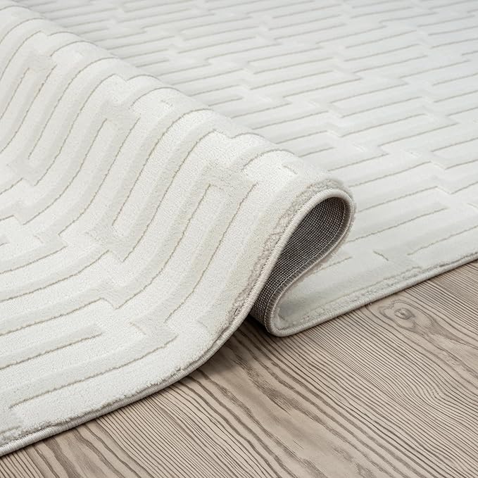 Abani Cream Area Rug for Living Room, Bedroom -Geometric Pattern - 5 x 8 -Durable & Easy to Clean