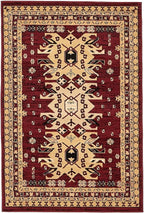 Unique Loom Taftan Collection Border Geometric Tribal Inspired Design Area Rug (4' 0 x 6' 0 Rectangular, Red/ Gold)
