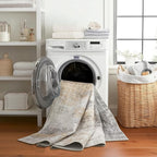 ReaLife Rugs Machine Washable Area Rug - Living Room Bedroom Bathroom Kitchen Entryway Office - Padded Low Pile Stain Resistant Premium - Modern Abstract Contemporary - Quinn - Beige 6' Round