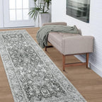Grey Rug Runner 3x7 Ft Washable Hallway Runner Rug Runner Non-Slip Boho Vintage Runner Rugs with Rubber Backing Soft Distressed Carpet for Kitchen Bedroom