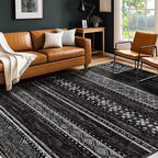 BESTSWEETIE 9x12 Area Rugs for Living Room Washable Moroccan Farmhouse Neutral Geometric Low Pile Non-Slip Soft Print Pattern Rug for Bedroom Kitchen Dining Room Entryway Black/White