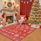 Area Rug 4x6 Christmas Rugs, Machine Washable Boho Christmas Tree Snowflake Rug Non-Slip Soft Low Pile Holiday Indoor Rugs for Bedroom Kitchen Dining Room Office(Xmas Red, 4'x6')