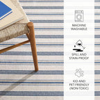 Dash and Albert Nimes Ticking Machine Washable Area Rug - 6' x 9' Neutral Stripe Washable Accent Rug - Durable, High Traffic Areas Kitchen, Mudroom, Hallways