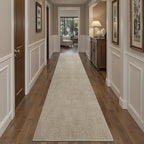 Art&Tuft 2x12 Runner Rug - Washable Runner Rugs, Non-Slip Runner Rug for Hallway, High Low Pile Textured Stripe 2x12 Rug Runner Throw Carpet for Entrance Bedroom Living Room Kitchen, Beige