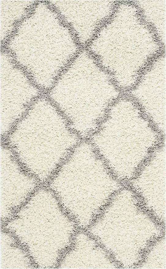 SAFAVIEH Dallas Shag Collection Accent Rug - 3' x 5', Ivory & Grey, Trellis Design, Non-Shedding & Easy Care, 1.5-inch Thick Ideal for High Traffic Areas in Entryway, Living Room, Bedroom (SGD257F)