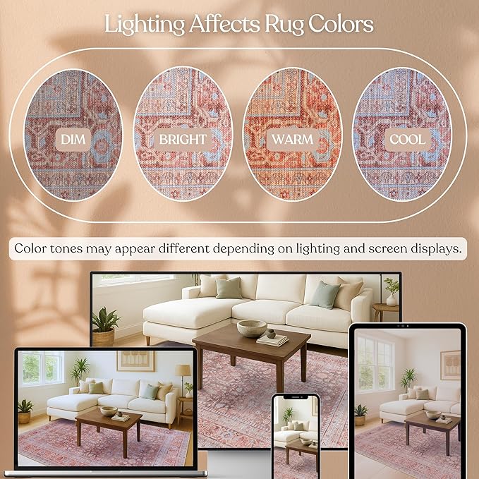 Fame Living Washable Area Rug. Modern Farmhouse. Vintage. Turkish. Bohemian. Distressed. Oriental. Traditional. Rugs for Living Room. Dining. Bedroom. Office. Entryway. Foyer. (860TT, 7'5" x 9'8")