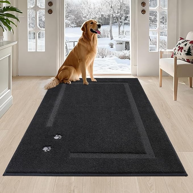 BEQHAUSE Dog Door Mat for Muddy Paws 36"x60" Dirt Trapper Absorbent Doormat Non Slip Entryway Rugs Washable Stain Resistant Welcome Floor Mat Soft Low-Profile for Front Back Door, Black