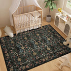 DUKINO 5x7 Area Rugs, Floral Washable Rugs for Bedroom with Non Slip Backing, Vintage Low Pile Indoor Floor Carpets for Bedroom, Living Room, Farmhouse, Home Office, Dining Room, Black