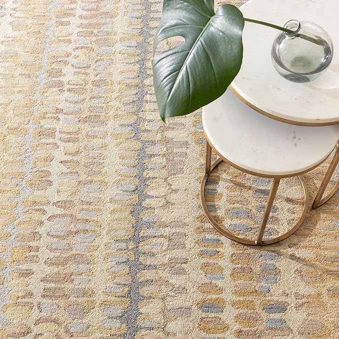 Dash and Albert Paint Chip Wool Area Rug - 4' x 6' Neutral Graphic Hand Micro Hooked Accent Rug - Durable, High Traffic Areas Hallway, Living Room, Stairs