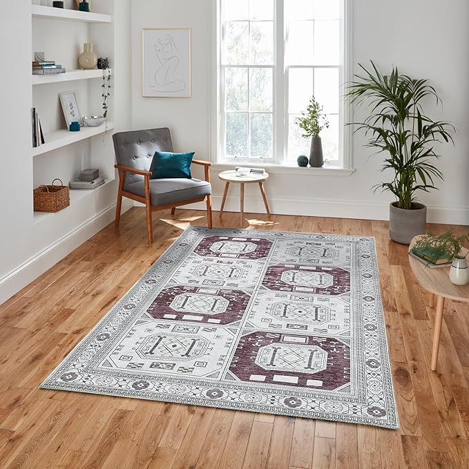 Fame Living Faded Oushak Rug, Turkish Vintage Floral Pastel Large Oversized Area Rugs for Living Room Dining Bedroom Kitchen Bathroom Nursery (848CrRd, 5' x 6'9")
