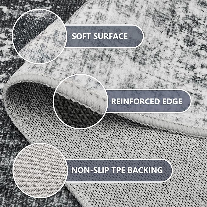 4x6 Washable Area Rugs - Modern Abstract Rugs for Living Room Non-Slip Low Pile Soft Machine Washable Carpet for Bedroom, Dining Room, Nursery, Home Office, Farmhouse (4'x6' Dark Grey)