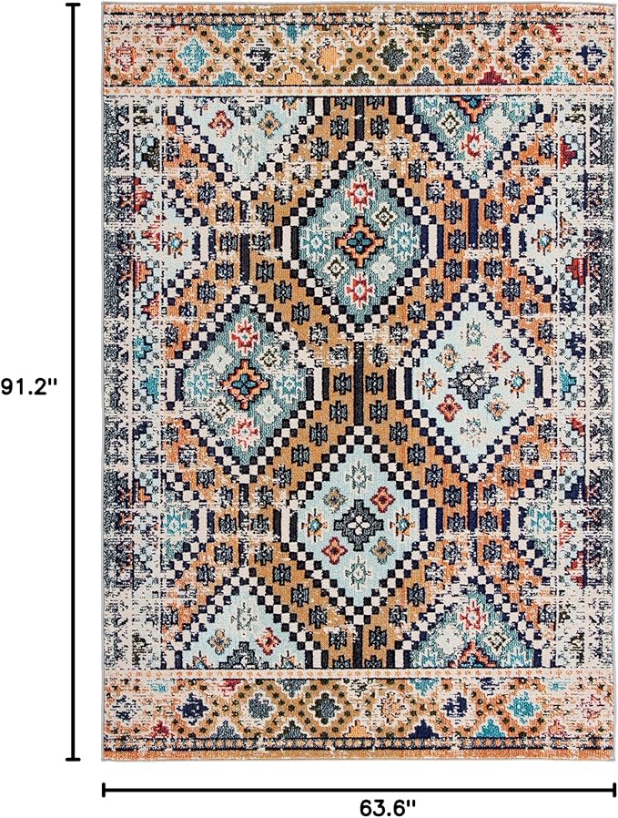 SAFAVIEH Madison Collection Area Rug - 5'3" x 7'6", Orange & Beige, Boho Diamond Distressed Design, Non-Shedding & Easy Care, Ideal for High Traffic Areas in Living Room, Bedroom (MAD418P)
