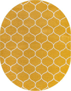 Rugs.com Lattice Frieze Collection Rug – 8' x 10' Oval Yellow Medium Rug Perfect for Living Rooms, Large Dining Rooms, Open Floorplans