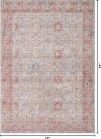 Kuden 5x7 Area Rug, Machine Washable Area Rug with Non-Slip Backing, Vintage Style, Soft, Easy Clean, Low Pile Rug for Living Room, Bedroom, Dining Room