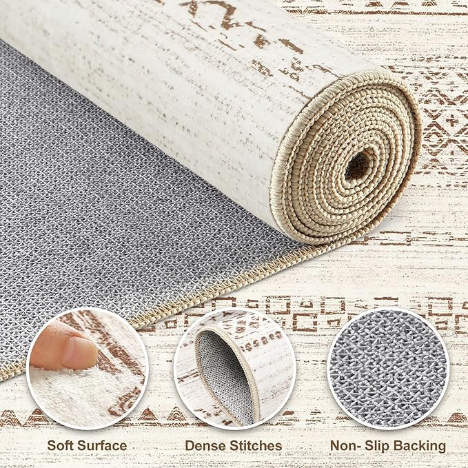 Nakagishi Area Rug Living Room Rugs: 3x5 Soft Machine Washable Boho Neutral Farmhouse Stain Resistant Moroccan Indoor Floor Carpet for Bedroom Nursery Kids Entryway Kitchen Entry Bedside Home- Brown