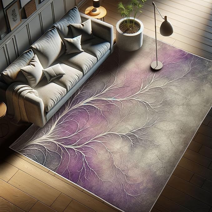 Ambesonne Branches Decorative Rug, Modern Abstract Concept Dreamy Clouds Back Leafless Tree Silhouette, Quality Carpet for Bedroom Dorm and Living Room, 2' 2" x 3' 7", Pale Purple Grey Mauve