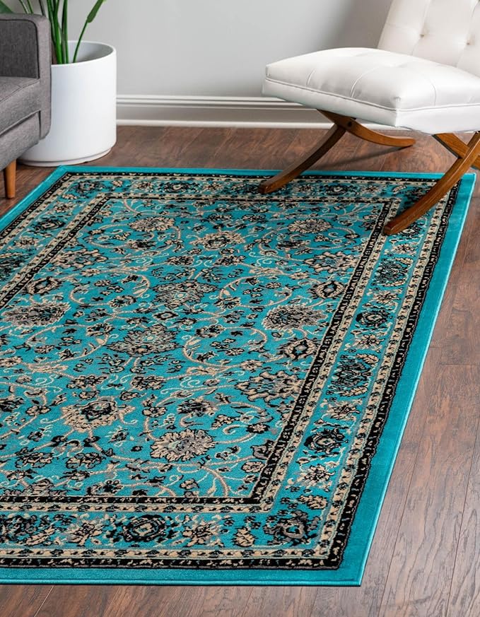 Rugs.com Yasmin Collection Rug – 10' x 13' Turquoise Medium Rug Perfect for Living Rooms, Large Dining Rooms, Open Floorplans