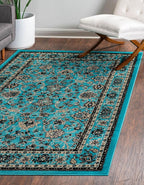 Rugs.com Yasmin Collection Rug – 10' x 13' Turquoise Medium Rug Perfect for Living Rooms, Large Dining Rooms, Open Floorplans