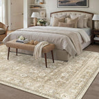 HUGEAR 8x10 Machine Washable Rugs Beige Hallway Large Area Rug Indoor Accent Rug Floral Low Pile Carpet Soft Throw Aesthetic Rug Bedroom Living Room Office Dining Room Kitchen Laundry Room
