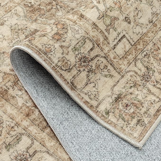 Brown Multi Area Rug 9x12 Vintage Washable Distressed Living Room Carpet Large Indoor Non Slip Traditional Medallion Retro Low Pile Accent Throw Rug Bedroom Kitchen Office Dining Room