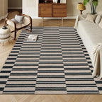 Lahome Striped Easy Jute Rug, 5x7 Outdoor Patio Rug Neutral Dining Room Rug Indoor Outdoor Carpet, Farmhouse Washable Non Slip Black Carpet for Backyard Living Room Office Deck