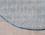 Unique Loom Outdoor Trellis Collection Area Rug - Tribal Trellis (3' 1" Round, Blue/ Ivory)