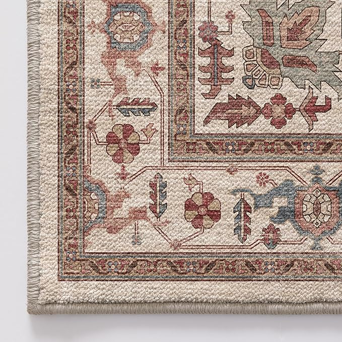 LUMI 5x8 Washable Area Rug for Living Room, Ultra Soft Traditional Vintage Red Rugs Non Slip with Rubber Backing, Low Profile, High Traffic, Stain Resistant Carpets, Ideal for Bedroom, Dining Room