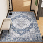 DUKINO 3x5 Rugs for Living Room, Soft Non-Slip Washable Area Rugs, Faux Wool Bedroom Rug with Non-Shedding, Indoor Low-Pile Boho Rugs for Dining Room, Home Office, Blue