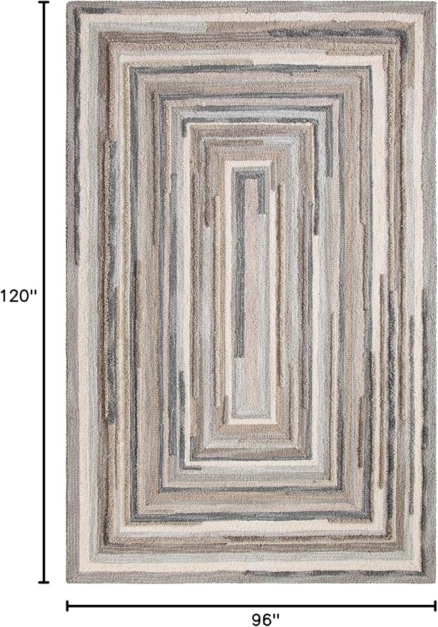 Company C Concentric Squares Wool Area Rug 8' X 10' Gray Striped