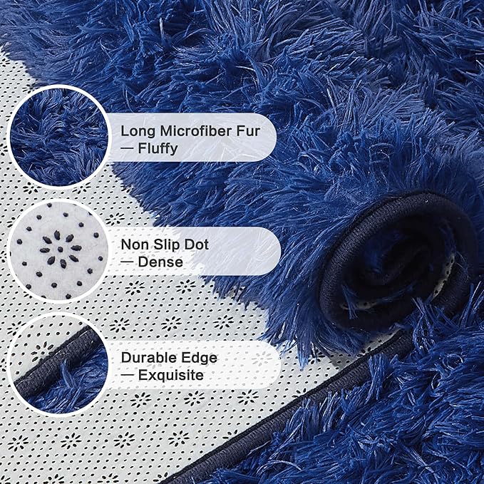 Andency Navy Soft Area Rugs for Living Room Bedroom, 4x6 Fluffy Shaggy Bedside Rug, Non-Slip Large Shag Fuzzy Plush Carpets for Bedroom Kids Dorm Nursery Home Decor Aesthetic
