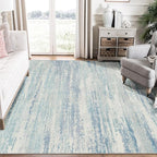 MUJOO 6x9 Area Rugs Washable,Modern Abstract Rugs for Living Room Bedroom Dining Room,Large Non Slip Throw Carpet Indoor,Low Pile Accent Neutral Blue