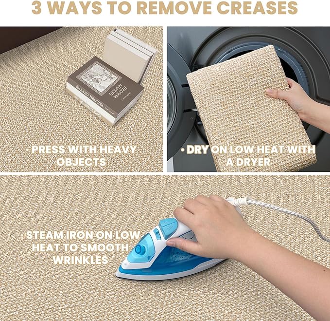 EARTHALL Washable Runner Rug 2x6 Ft Non Slip Runners for Hallways Cotton Rubber Backed Kitchen Runner Braided Indoor Floor Carpet Runners for Entryway, Hallway, Kitchen, Bedroom, Golden Beige/White