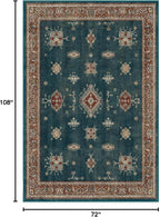 RUGGABLE Washable Vintage Area Rug – Verena Teal Blue 6x9, Stain-Resistant, Non-Slip – Medium Machine Washable Rugs for Living Room, Bedroom, Hallway, Entryway & Office–with Standard Pad