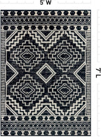 Rugshop Southwestern Black and White Tribal Area Rug – Geometric Diamond Pattern Carpet for Living Room, Bedroom, or Entryway – Boho Rustic Soft Floor Decor 5' x 7' Black