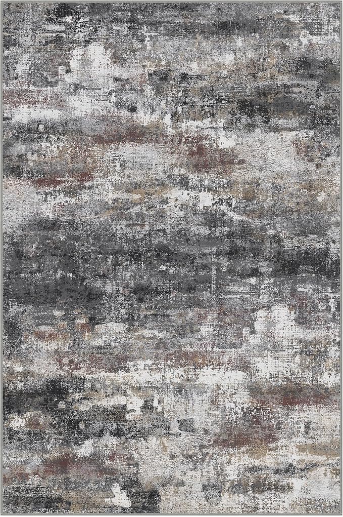 GENIMO No Crease Non Slip 6x9 Area Rugs for Living Room, Craft Woven Modern Abstract Rug, Soft Floor Carpet, Single-Piece Rugs for Bedroom, Dining Room, Office, Dark Gray Brown