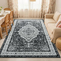 Black 4x6 Rug for Bedroom, Non Slip Washable Area Rugs for Living Room, Distressed Indoor Retro Accent Vintage Carpet for Kitchen, Office, Dining Room, Farmhouse, Kids Room