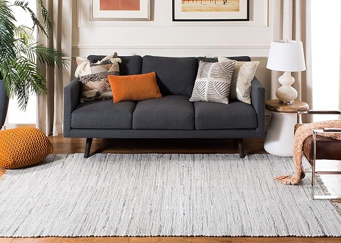 SAFAVIEH Rag Rug Collection Accent Rug - 4' x 6', Grey, Handmade Boho Stripe Cotton, Ideal for High Traffic Areas in Entryway, Living Room, Bedroom (RAR121A)