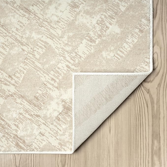 Abani Terra Cream Area Rug for Living Room, Bedroom - Rustic Modern Pattern - 8' x 10' - Durable & Easy to Clean
